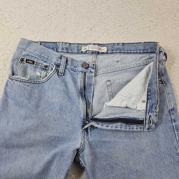 Lee Jeans Mens 34x32 Y2K Blue Denim Light Stone Wash Regular Fit Distressed Norm - Picture 15 of 16